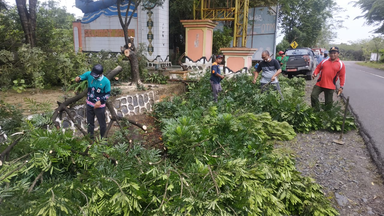 Dinas Perkimtan, Satpol PP, dan Camat Satui Bersihkan Pintu Gerbang