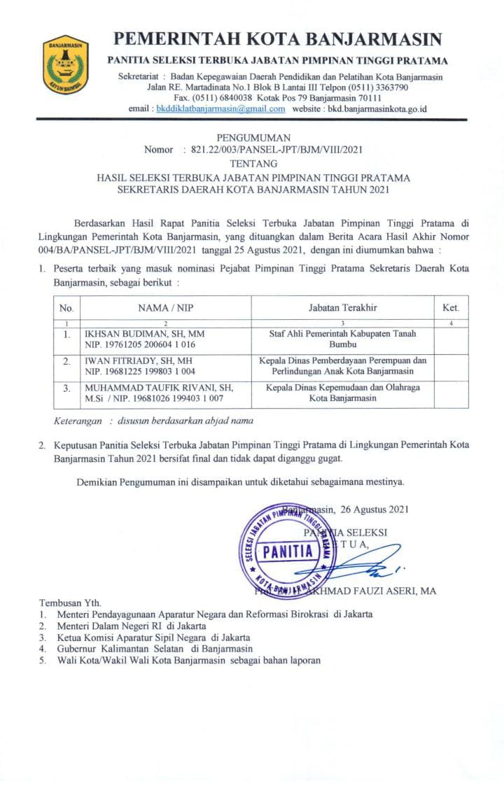 Staf Ahli Pemkab Tanah Bumbu Lolos Seleksi Tiga Besar Calon Sekdako, Ibnu Sina : Loyalis yang Utama