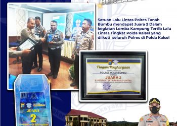 Polres Tanah Bumbu Terima Penghargaan Tertib Kampung Lalu Lintas