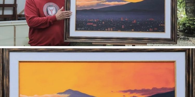 SBY ‘Pamer’ Lukisan Senja Kota Bandung, Nitizen: Presiden Multitalenta