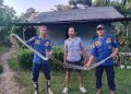 Tim Damkar Tanah Bumbu Evakuasi Ular Sanca Masuk Kandang Ayam Milik Warga