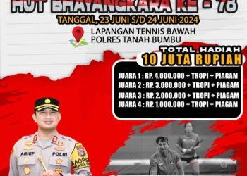 Menyambut HUT Bhayangkara ke-78 , Polres Tanah Bumbu Gelar Turnamen Tennis Lapangan