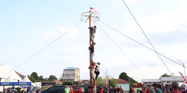 Lomba Panjat Pinang Aksi Merah Putih Meriahkan HUT ke-81 RI: Semangat Kebersamaan dan Gotong Royong Warga Tanah Bumbu